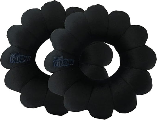 Total Pillow Airplane & Travel Pillow - Microbead Neck Pillow - Comfortable Pillow for Neck, Head, Back & Lumbar Support - Donut Pillow Chair Cushion for Sitting - Ear Piercing Pillow - 2 Pack, Black