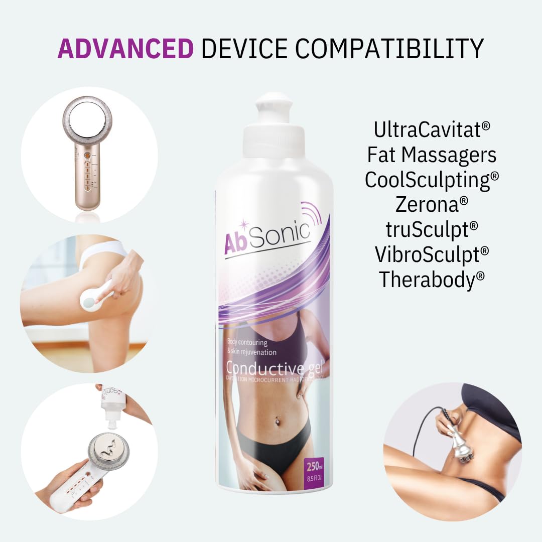 Absonic Conductive Gel for Cavitation & Microcurrent – Gel for Facial Rejuvenation, Body Sculpting, RF, Ultrasonic Devices & Abs Belts – Hypoallergenic, Paraben-Free, 2-Pack (8.5 oz Each)