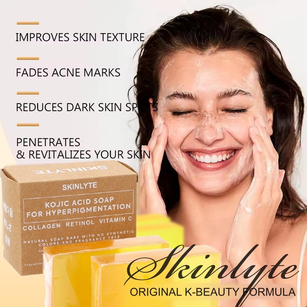 SKINLYTE Kojic Acid Soap Natural -Fragrance Free and Dye Free- Dark Spot Remover Hyperpigmentation Corrector K-Beauty Formula - Turmeric, Glycerin, Collagen, Hyaluronic Acid, Retinol (2 Pack) 7oz.