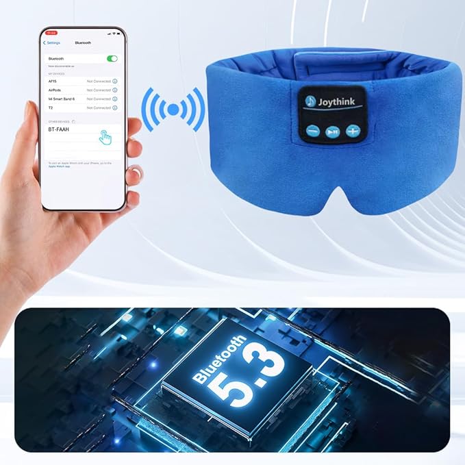 Joythink Sleep Headphones Bluetooth Headband Sleeping Eye Mask Kids Children Soft Wireless Sleep Headphones for Women Men Silk Speaker Bluetooth Earbuds for Side Sleeper Music Mask Cool