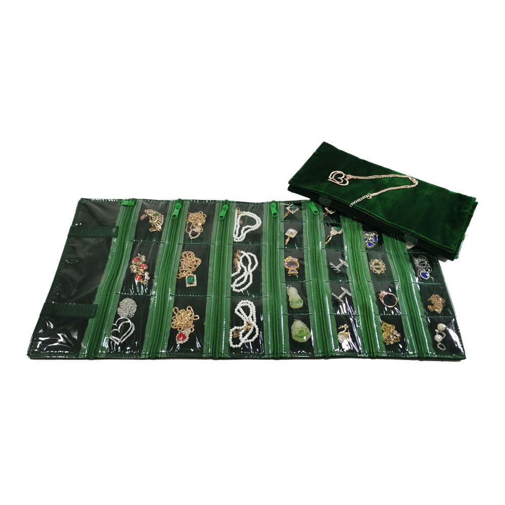 SCIKHEFT Travel Jewelry Roll Bag Portable Organizer Pouch With Grids&PVC Cover Storage Bags for Necklace, Bracelet, Bracelet,Ring, Badge, Pendant