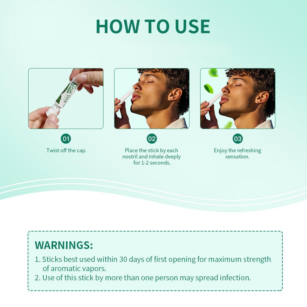 Nasal Stick, Instant Relief and Refreshment, Travel Size, Quick Acting Long Lasting Invigorating Scent, Non Irritating Nasal Inhaler (Large, Mint, Strong Mint, Grapefruit, Lavender, Green Tea)