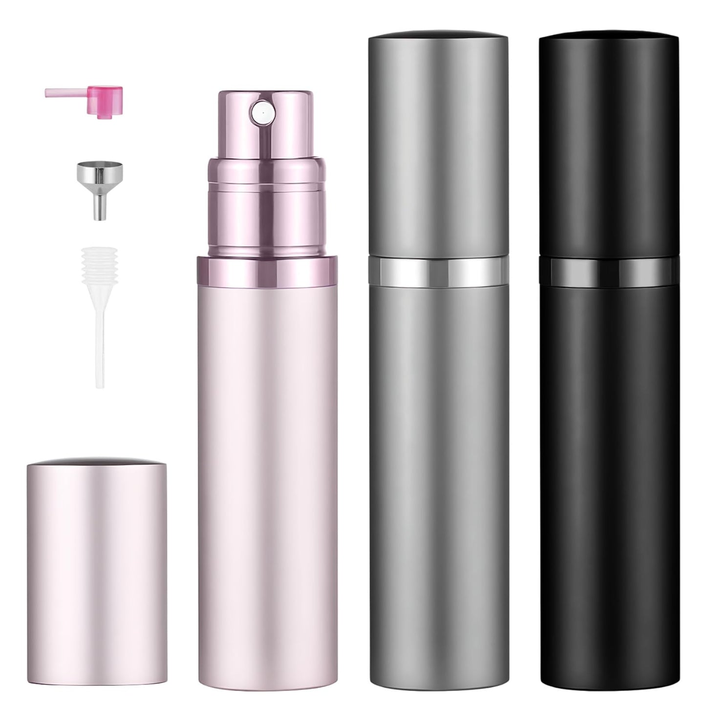 Squway 3PCS Perfume Travel Refillable Bottle, 5ml Cologne Travel Bottle, Atomizer Sprayer for Perfume, Mini Cologne Dispenser Empty Fragrance Spray for Women, Men, Gift (Black & Grey & Pink)