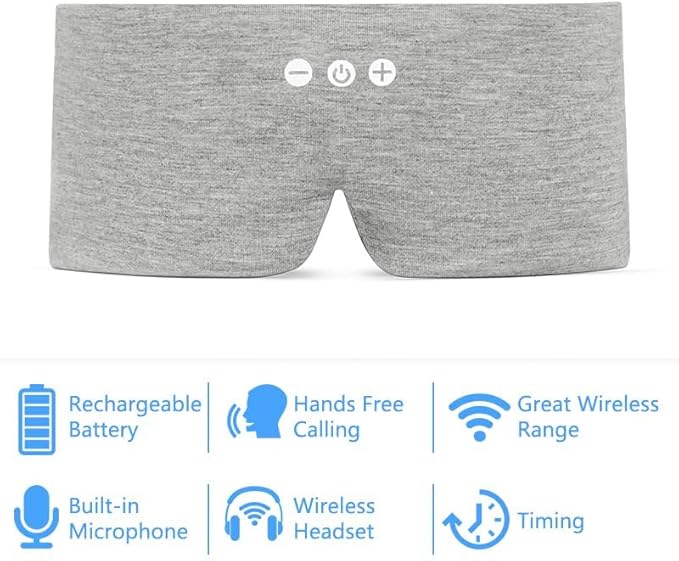 ALASKA BEAR Sleep Headphone Mask Bluetooth 5.2 HD Stereo Noise Reduction 3D Eye Mask for Sleeping Eye Contour Built-in Mask w/Thin Speakers Wireless Audio Sports Headgear(Gray)
