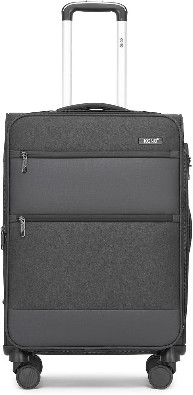 Kono 24 Inch Softside Expandable Checked Luggage with 8 Spinner Wheels TSA Lock Softshell Lightweight Business Travel Suitcase for Men and Women, Black