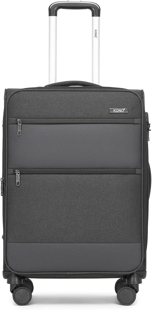 Kono 24 Inch Softside Expandable Checked Luggage with 8 Spinner Wheels TSA Lock Softshell Lightweight Business Travel Suitcase for Men and Women, Black