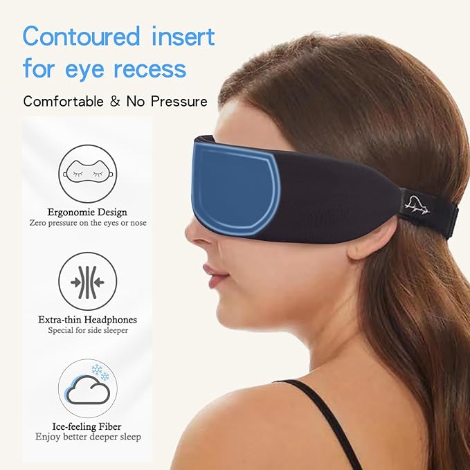 ALASKA BEAR Sleep Headphone Mask Bluetooth 5.2 HD Stereo Noise Reduction 3D Eye Mask for Sleeping Eye Contour Built-in Mask w/Thin Speakers Wireless Audio Sports Headgear(Black)