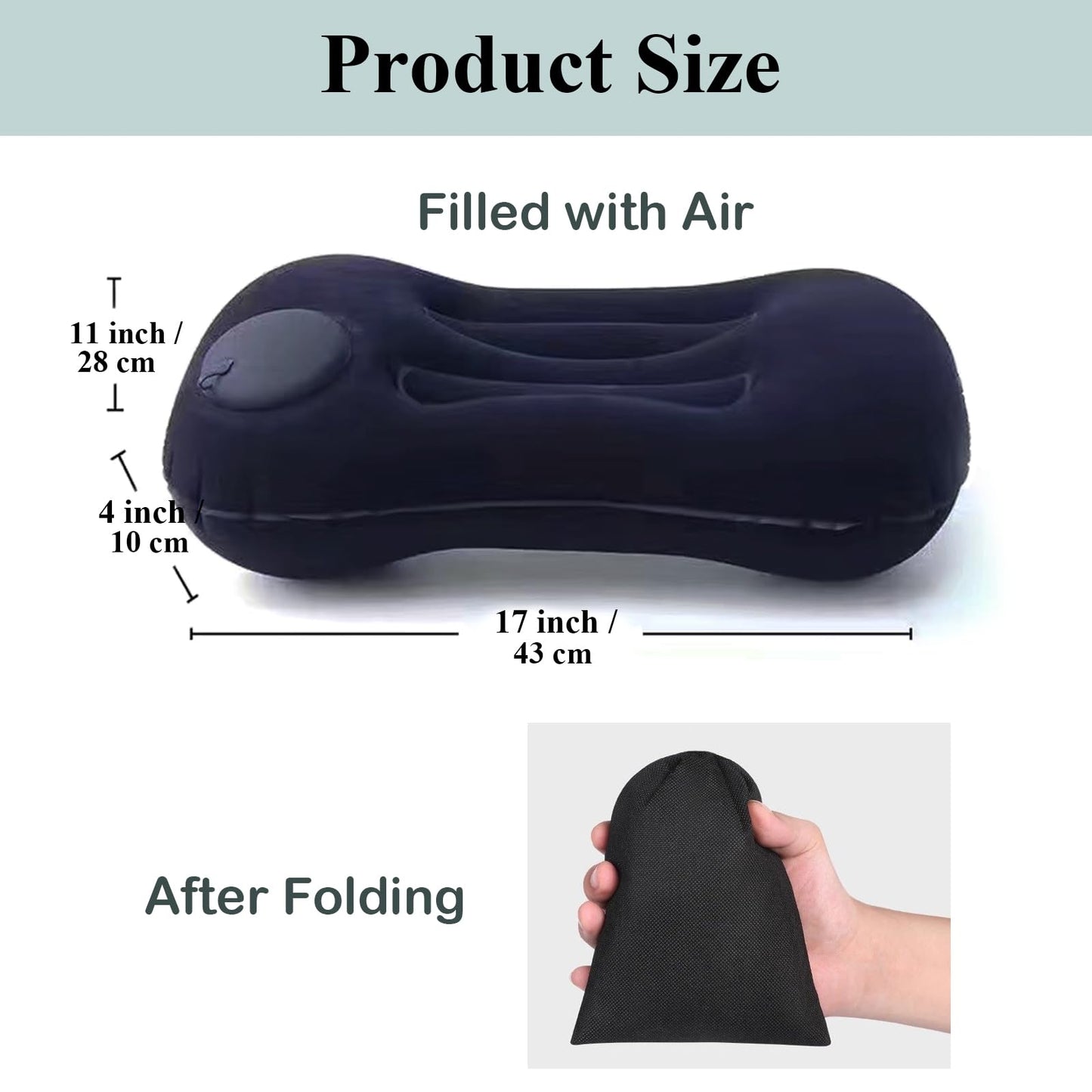 CHIVOLONA Outdoor Inflatable Travel Pillow,Ultra Light and Small in Size,Perfectly Fits The Neck or Waist,Suitable for Camping and Hiking,Comes with Storage Bag and Earplugs,Dark Blue