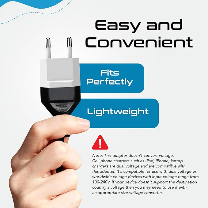 Ceptics European Travel Plug Adapter – Converts USA to EU, Asia and Italy Outlet – Type A to Type C converter - Use in Germany, Spain, & More - 6-Pack