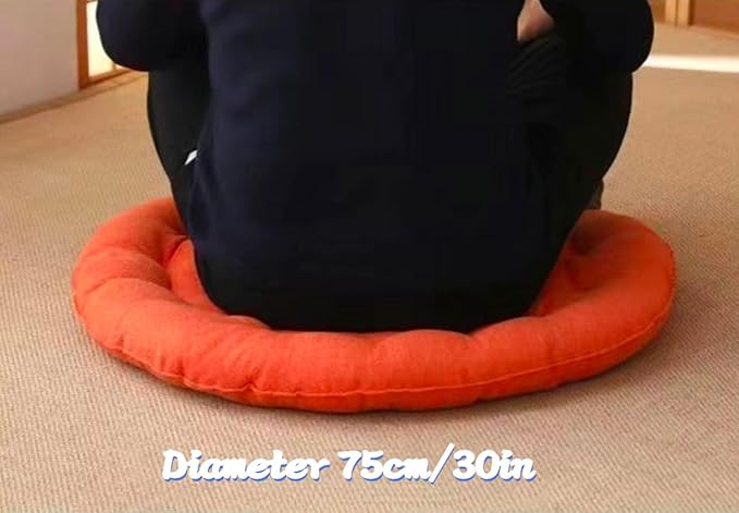 Large Linen Floor Cushions,Round Futon Pillows Japanese Style Tufted Floor Pillows Meditation Cushions for Seating On Pad for Yoga Sofa Balcony(Size:75x75cm(30x30inch),Color:Beige)