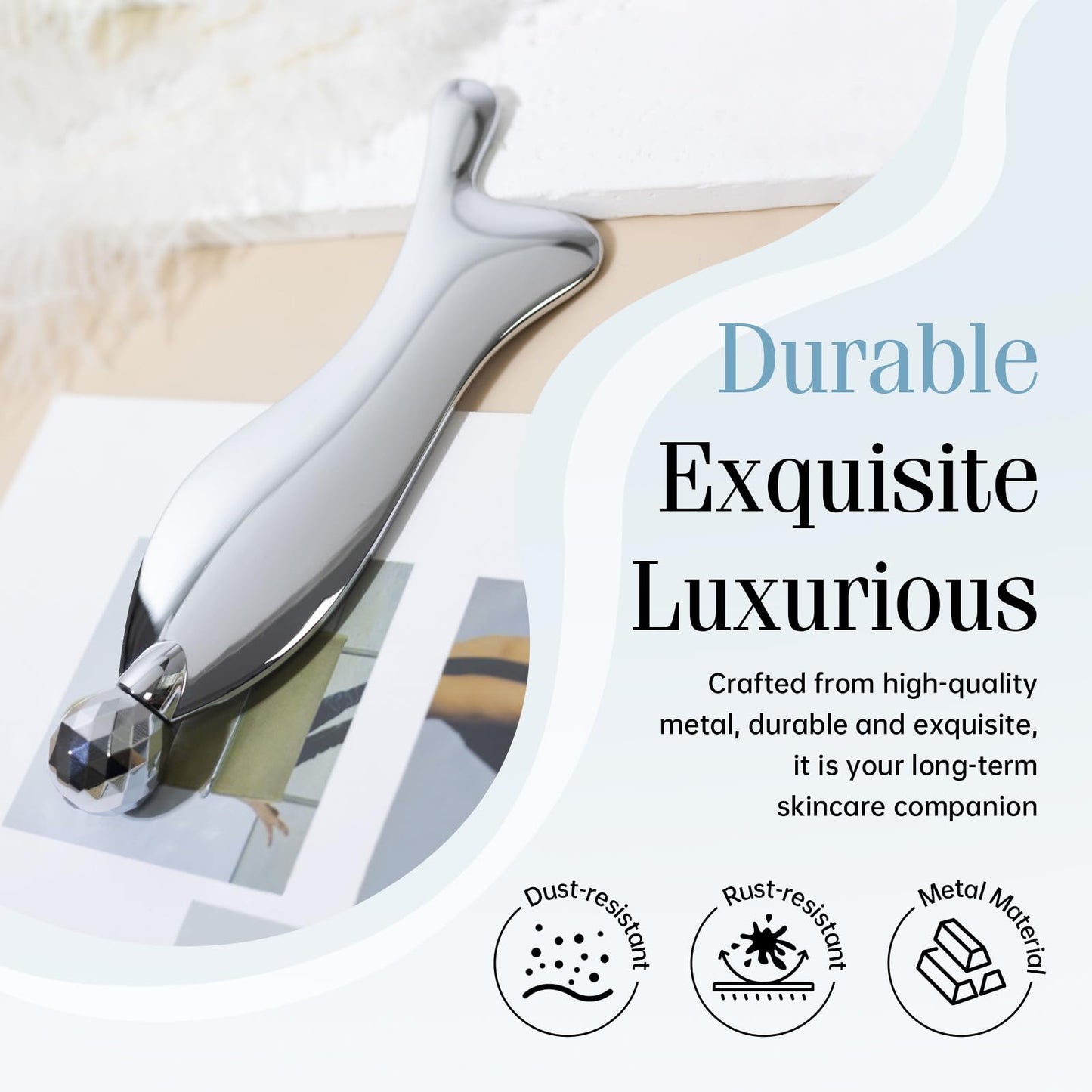 4-in-1 Gua Sha Facial Tools, Metal Lymphatic Drainage Massager Facial Roller for Wrinkles and Lifting, Stainless Steel Gua Sha Tool for Face