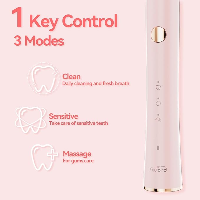 KIWIBIRD Sonic Electric Toothbrush – K1 MINI Slim & Lightweight (85g), 90-Day Battery, with Travel Case & Leather Pouch, IPX7 Waterproof, for Adults & Teens, Ideal for Travel & Sensitive Teeth (White)