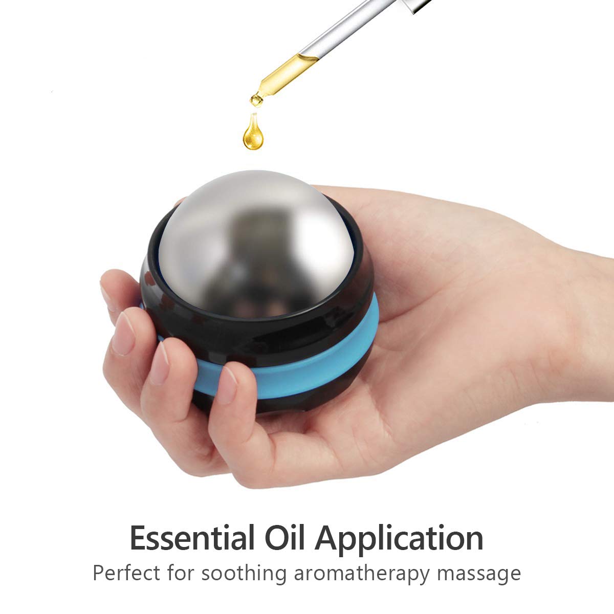 AHIER Cold Massage Roller Ball, Stainless Steel Cold Therapy Relief, Free Rolling Removable Gel Ball Deep Tissue Massage Pain Relief, Great Tool for Back/Neck Pain, Muscles Recovery (Black)