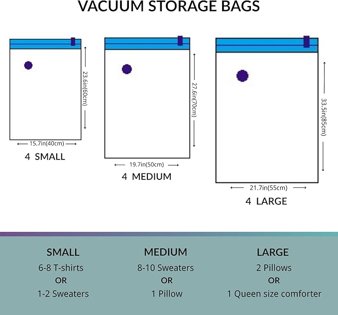 12 Pack Vacuum Storage Bags with Electric Pump, Compression Space Saver for Comforters, Bedding, Blanket Storage, Vacuum Seal Bags for Clothing, Luggage and Closet Organizer,
