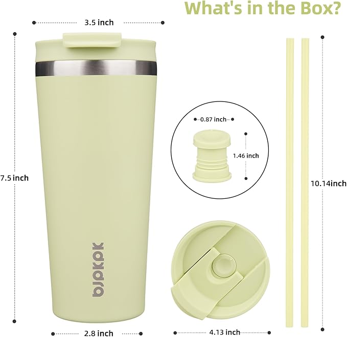 BJPKPK 22oz Insulated Tumbler With lid And Straw Stainless Steel Tumblers Travel Coffee Mug Reusable Thermal Cup,Macaron Green