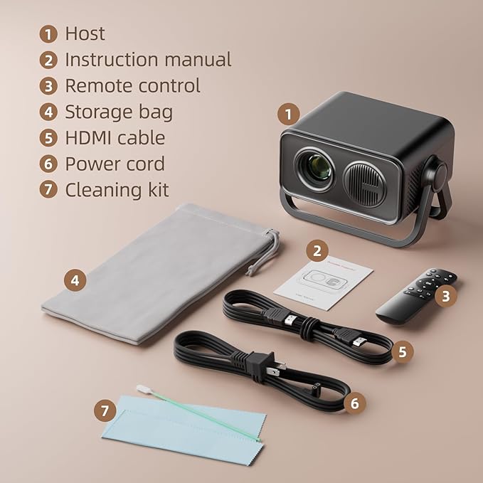 BKZ 2025 upgraded 360°Adjustable Dual Stand AI Auto Keystone Electric Focus Mini Portable Projector with Bluetooth 5.4, 1080P support Outdoor movie Projector compatible with HDMI/USB/Phone (Black)