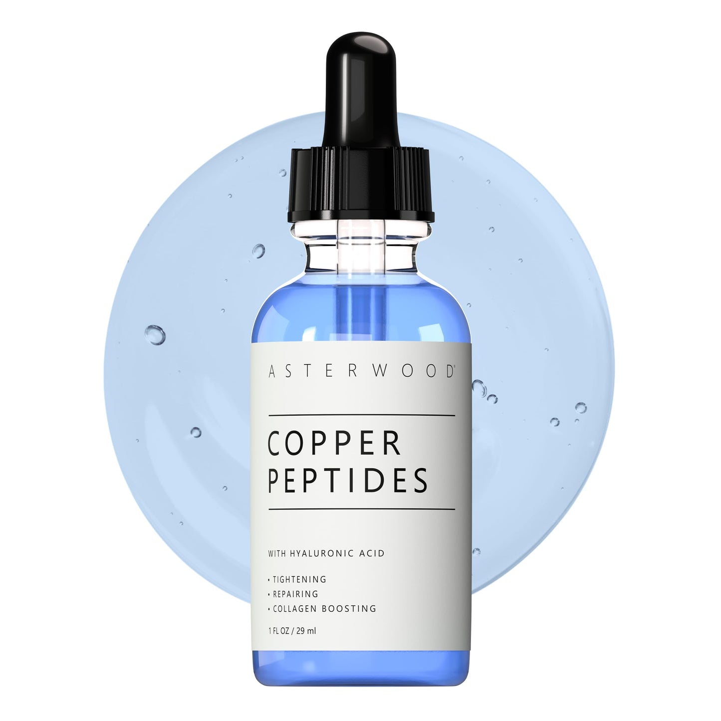 Asterwood Copper Peptides Serum for Face - Tightening, Repairing, Collagen Boosting - with GHK-Cu and Hyaluronic Acid - 1 Fl Oz