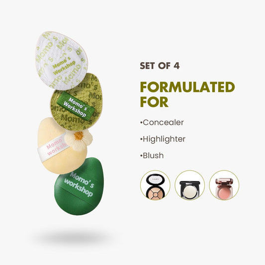 Mini Denim Makeup Sponge Set,Professional Blenders Sponge for Concealer/Blush/Highlighter, Perfect for Detail Work & Travel,4pcs,Green,with Travel Pouch,Beginer-Friendly & Reusable