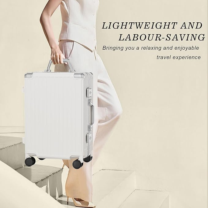 AnyZip Carry On Luggage PC+ABS Aluminum Frame Zipperless Luggage Hard Shell Suitcase with TSA Lock Double Spinner Wheels 20 Inch White