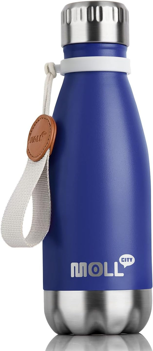 12 oz Stainless Steel Double Wall Vacuum Insulated Water Bottle for Kids for School-Reusable Metal Leak Proof Sports Flask for Boys(Navy Blue)