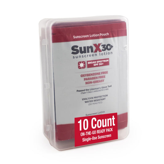 CoreTex Sun X 30+ SPF Individual Sunscreen Packets Travel Size w/Carrying Case - Pack of 10 Paraben, Oxybenzone, & Oil Free Sunscreen - No White Cast and Water & Sweat Resistant Up to 80 Minutes