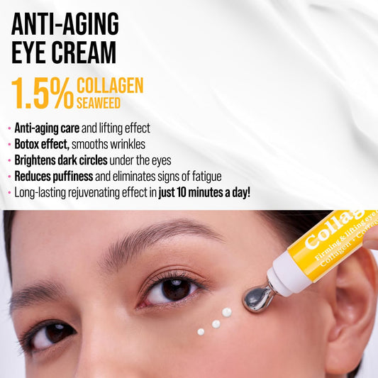 7DAYS Eye Cream with Collagen – Korean Skin Care Under Eye cream Treatment with Cooling Applicator, Anti Aging & Brightening Formula for Puffiness and Fine Lines – 0.6 fl. oz