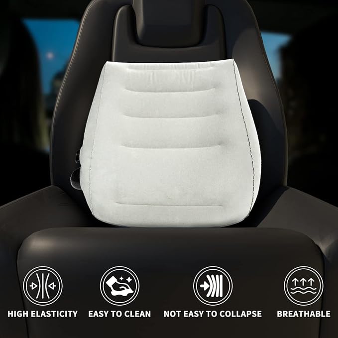 Inflatable Travel Pillow Lower Back Support for Office Chair, 3 in 1 Portable Lumbar Cushion, Wedge and Leg Elevation Pillow, Fast Inflating/Deflation, Ergonomic Inflatable Lumbar Pillow for Airplane