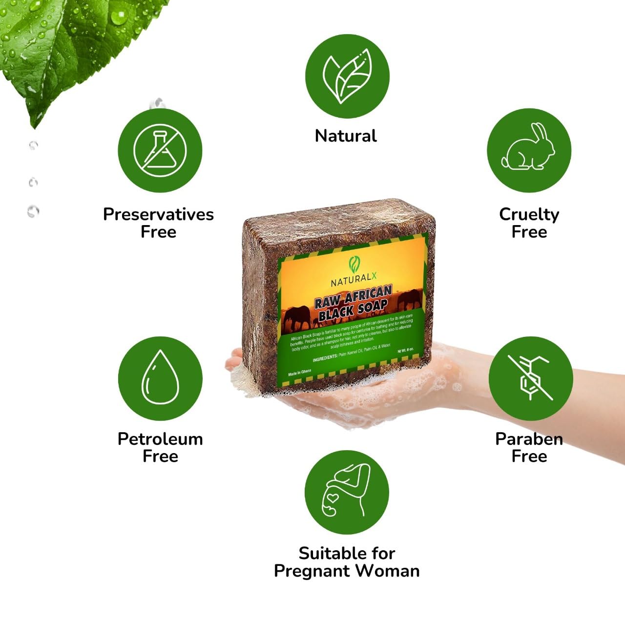 Raw African Black Soap - Natural, Unrefined & Organic - Healing for Face, Body, and Hair - 100% Pure African Skincare, Made in Ghana, 1lb (2pack)