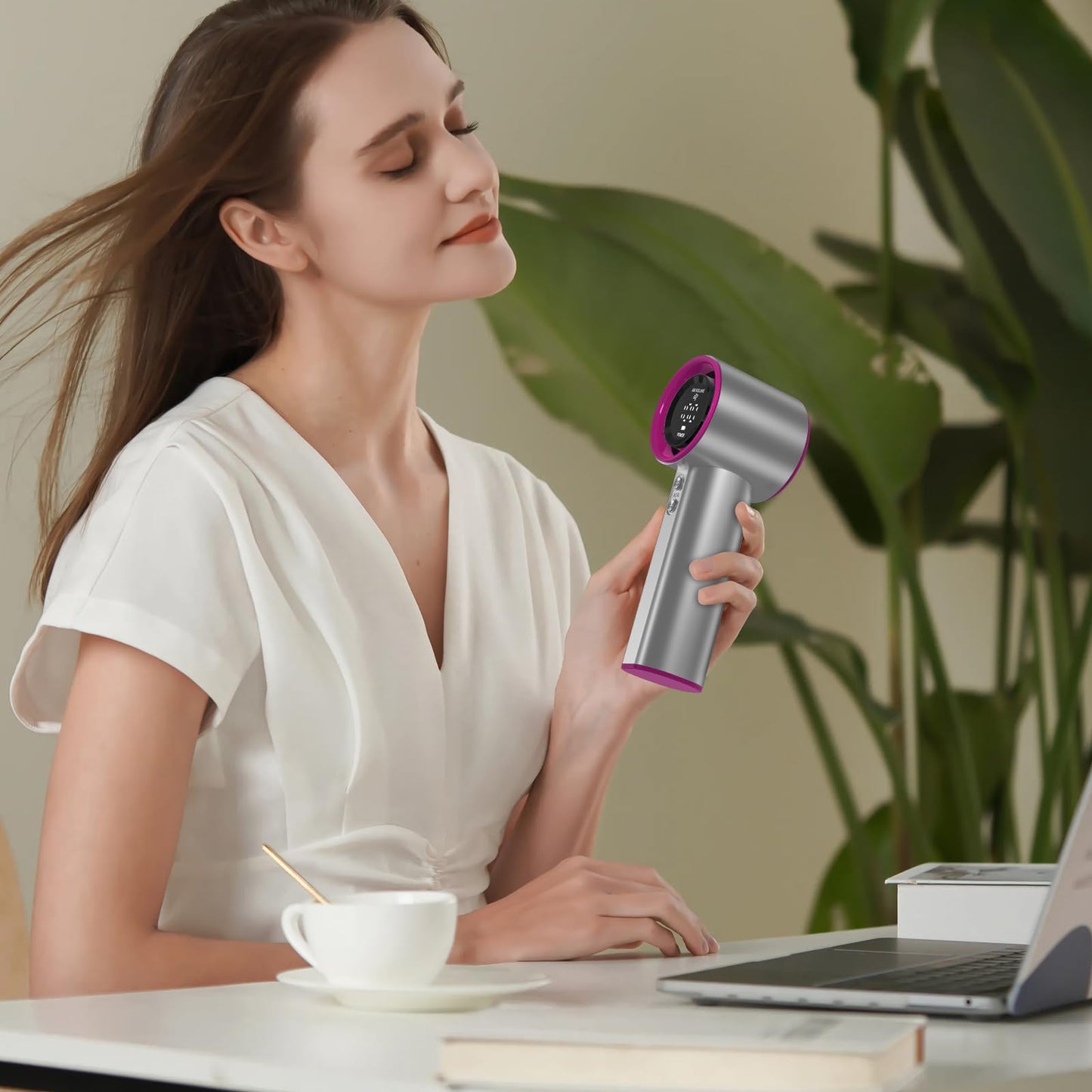 KOQQQ Portable Handheld Fan, Speed (1-100) Adjustable Turbo Personal, 4000mAh Battery Rechargeable Cooling Fan, Digital Display, Gifts for Women Men Travel/Camping/Outdoor (Iron/Fuchsia)