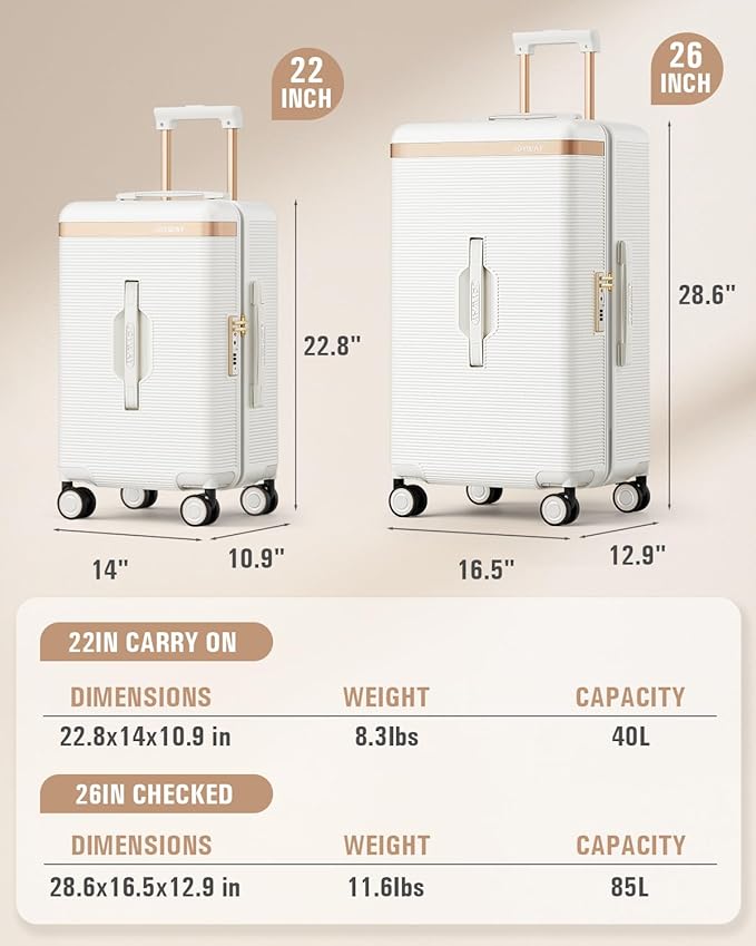 Joyway Luggage Sets 2 Piece, 22 Inch Carry On Luggage and 26 Inch Trunk Checked Luggage with Cup Holder, Lightweight Hardside Suitcase with Pressure-resistant Frame, Shock Absorbing Wheel and TSA Lock