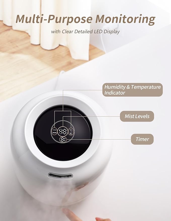 SmartDevil 1.2L Cool Mist Humidifier, Top Fill Ultrasonic Smart Air Humidifier with Essential Oils, Timing, Auto Shut Off for Home Babies Plants