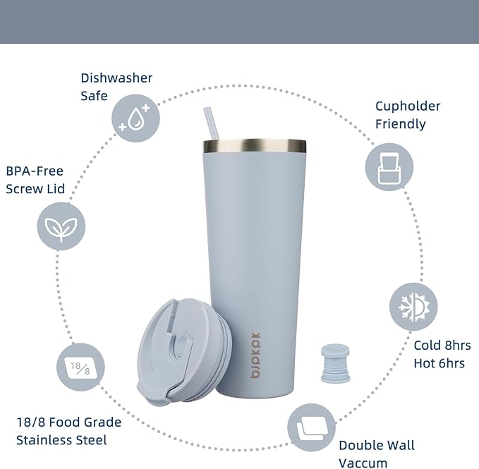 BJPKPK 26oz Stainless Steel Insulated Tumbler With lid And Straw Travel Coffee Thermal Tumblers Cup For Women And Men,Modern Blue