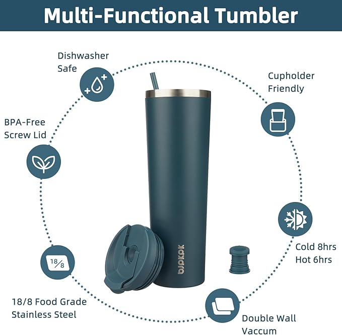 BJPKPK 34oz Stainless Steel Insulated Tumbler With lid And Straw Travel Coffee Thermal Tumblers Cup For Women And Men,Navy Blue