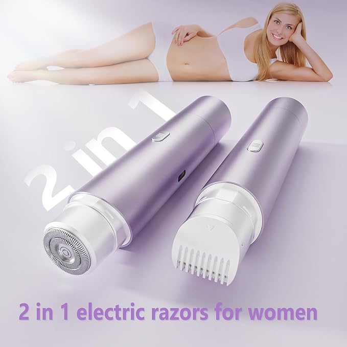 2 in 1 Womens Razors Shaver Bikini Tnimmer, Women Electric Razors for Shaving Underarms Leg Pubic Facial Hair Removal for Waterproof Wet and Dry IPX8