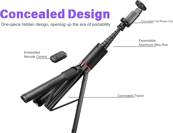 C21 53″ Travel Selfie Stick Tripod with Bluetooth 5.2 Remote – Hidden All-in-One Extendable Foldable Phone Tripod Stand for iPhone Android Vlogging TikTok YouTube Live Streaming