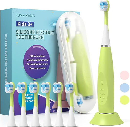 Kids Electric Toothbrushes Sonic Rechargeable Tooth Brush Gifts for Boys and Girls Smart Timer Power Toothbrush - 3 4 5 6 7 8 9 10 11 12 (Green)