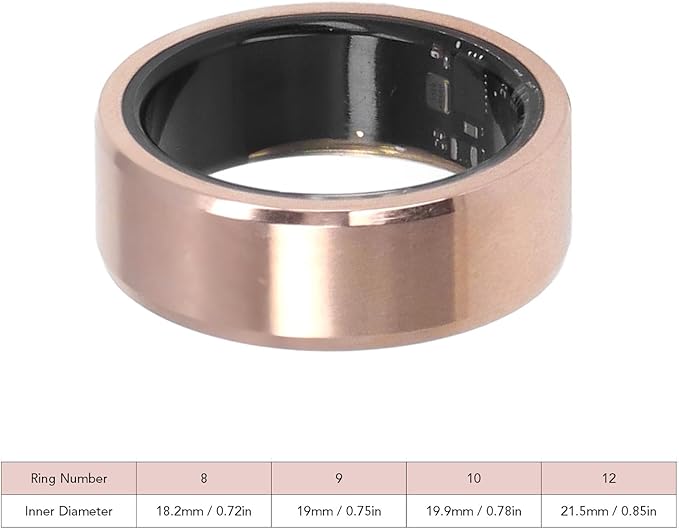 ASHATA Bluetooth Smart Ring Fitness, Health Ring to Monitor Fitness Pedometer Sleep Data, APP Control, Smart Ring for Men Women, Gold (8)