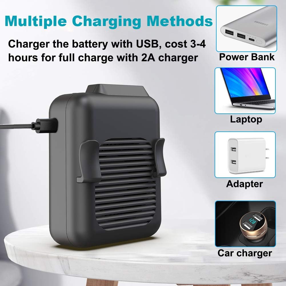 SLENPET Portable Waist Clip Fan, 6000mAh Battery Operated Necklace Fan, 23 Hours Working Time, 3 Speeds, 5100RPM Strong Airflow Hands-free Belt Fan for Outdoor Works, Farm, Hiking, Camping, Travel