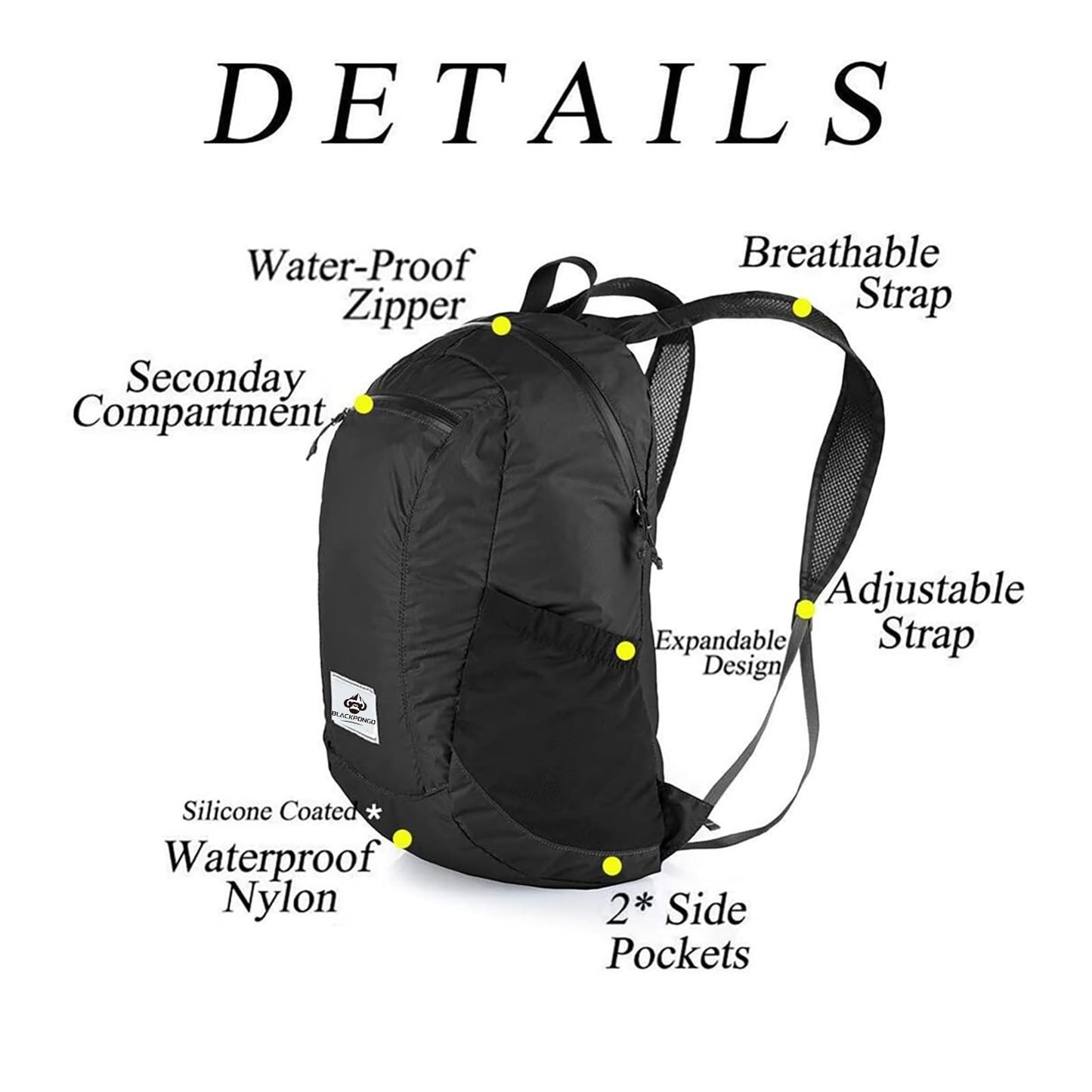 Small Backpack 18L Lightweight Packable Backpack for Travel, Airplane Travel Hiking Daypack(Black)