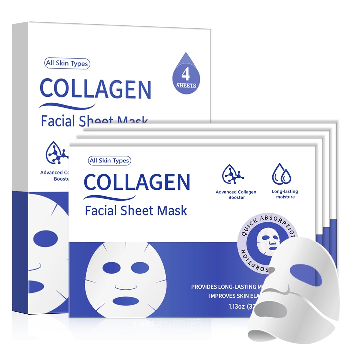 Collagen Face Mask 4-Pack Bio-Collagen Real Deep Overnight Mask for Women’s Skincare Deep Hydration & Pore Tightening Facial Mask