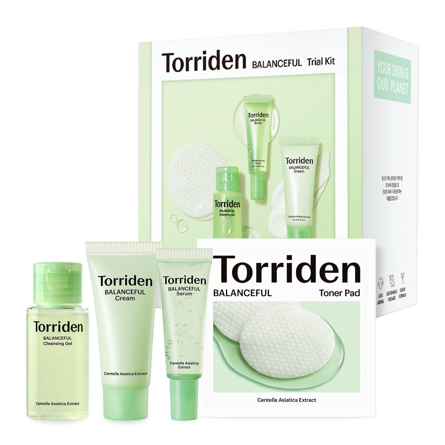 Torriden BALANCEFUL Cica Trial Kit, 5D Cica Infused Daily Skincare Kit - 4 Step Regimen with Cleansing Gel, Toner Pad, Serum, and Cream | Korean Skin Care Set