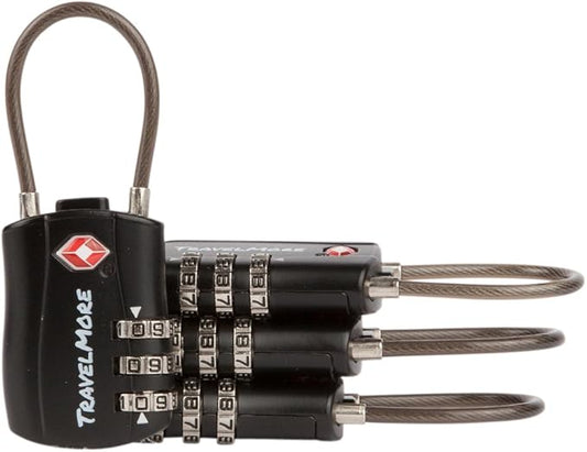 4 Pack TSA Approved Travel Combination Cable Luggage Locks for Suitcases & Backpacks - Black