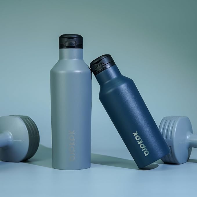 BJPKPK Insulated Water Bottle With Straw 25oz Stainless Steel Water Bottles With 2 Lids And Carry Handle Reusable Travel Metal Thermo,Navy Blue