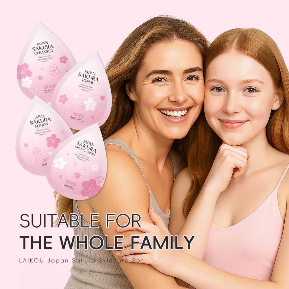 Sakura Travel Skincare Sets, 60pcs Mini Travel Skin Care kit Including Cleanser, Toner, Lotion, Serum, Cream, Sleepping Mask