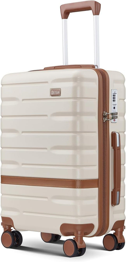 Carry On Luggage Sets,20 Inch Carry-on Suitcase with Spinner Wheels,PC+ABS Lightweight Hardshell with TSA lock,Airline Approved (beige)