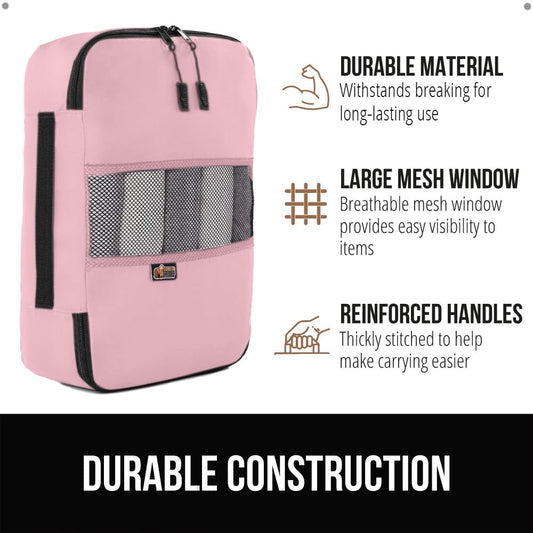 GORILLA GRIP 6 Set Packing Cubes, Travel Essentials for Suitcase, Mesh Organizer Bags for Clothes Toiletries Shoes and Laundry, Luggage and Carry On Airplane Accessories, Traveling Must Haves Pink