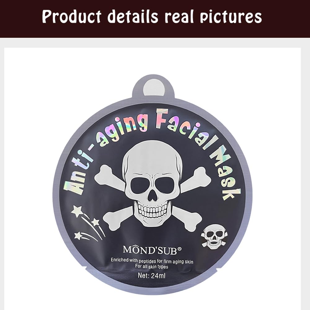 Skull face mask,Hydrating and Soothing Facial Mask,Enriched with Peptides,Firm aging skin 8 packs-Spa Beauty Masks
