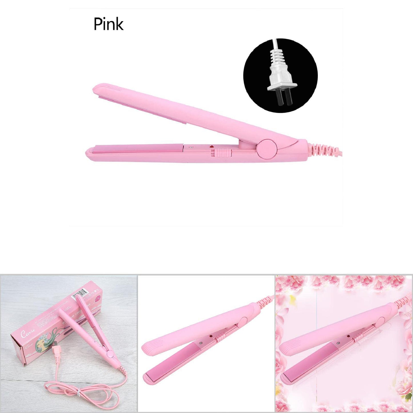 Ejoyous Hair Straightener, Portable 2 in 1 Mini Hair Straightener, 190℃ Constant Temperature Ceramic Tourmaline Plate Beauty Flat Iron Heating Curler for Short Hair, Bangs (US