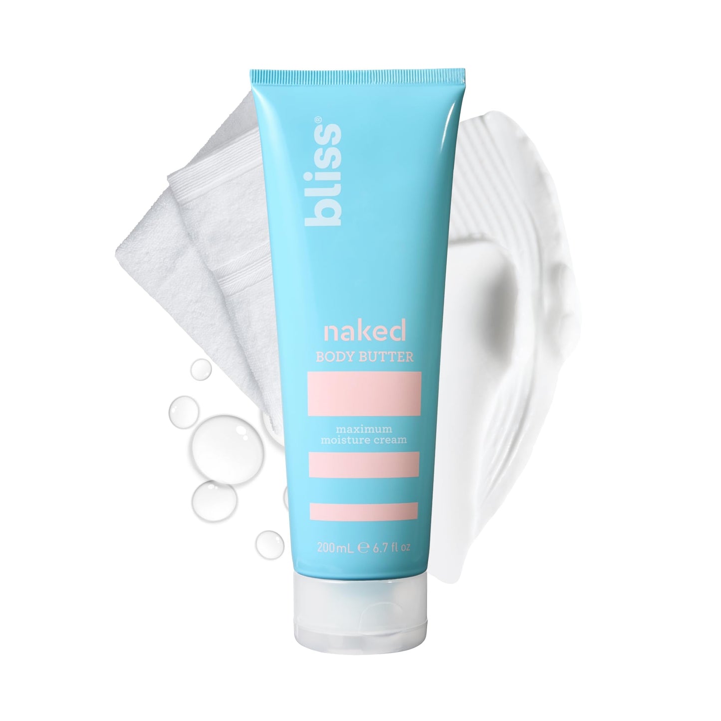 Bliss - Naked Body Butter - Unscented - Maximum Moisture Cream - 6.7 Fl Oz - Daily Moisturizer for Women & Men - Fragrance Free - Vegan and Cruelty Free