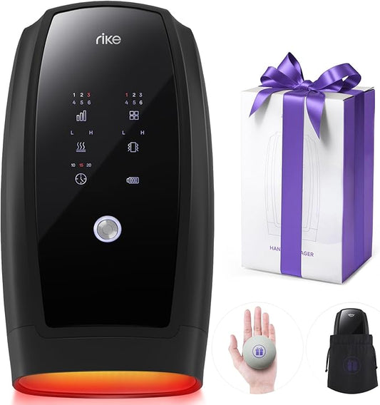 RIKE Hand Massager, 6 Modes 6 Intensities Hand Massager with Heat and Compression Arthritis and Carpal Tunnel, Birthday Gifts for Women Men (Black)